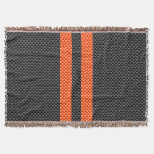 Sporty Orange Stripes Carbon Fibre Style Decor Throw Blanket (Front)