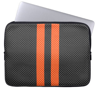 Sporty Orange Stripes Carbon Style Print Laptop Sleeve