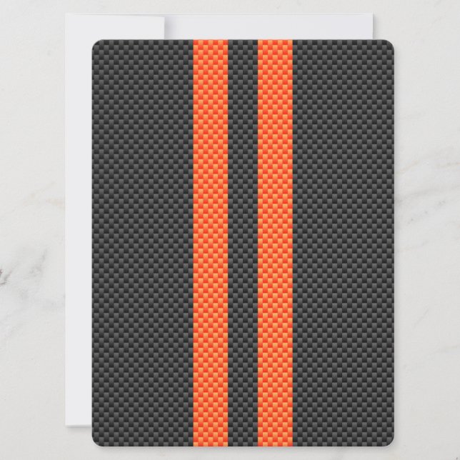 Sporty Orange Stripes on Carbon Fibre Style Print (Front)