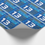Sporty personalised name 13th birthday kids wrap wrapping paper<br><div class="desc">Modern text and sports stripe design personalised age birthday boys gift wrapping paper, featuring graphic typography and your own name in blue, white, yellow and aqua. Personalise with your own name (please note not all names will fit due to the nature of the font) and age, currently reads Kieron 13,...</div>