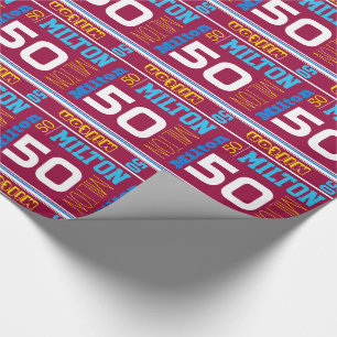 Sporty personalised name 50th birthday kids wrap wrapping paper