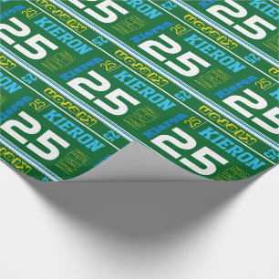 Sporty personalised name age green birthday wrap wrapping paper