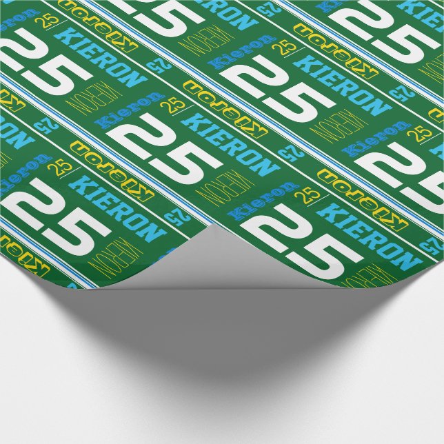 Sporty personalised name age green birthday wrap wrapping paper (Corner)