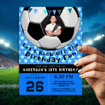 Sporty Photo Birthday Party Invitation | Soccer<br><div class="desc">A vibrant and energetic custom photo birthday invitation designed with a bold, sporty look that works for any age. This fully editable invitation allows you to change the photo, name, age, wording, colors, and event details to suit your celebration. The modern layout and athletic vibe make it ideal for active,...</div>