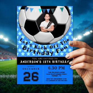 Sporty Photo Birthday Party Invitation | Soccer