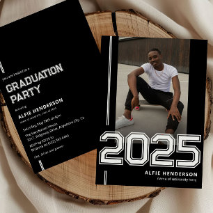 Sporty Photo Graduation Party Black Invitation