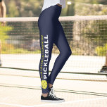 Sporty Pickleball Custom Town Team Name Navy Blue Leggings<br><div class="desc">The perfect leggings for pickleball enthusiasts. High quality leggings with your custom text and a yellow pickleball on each side. Add your team name, city name, club name, etc. Fun for casual social play or tournament match play - easily change the background colour to match your club/team's colours. Just click...</div>