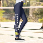 Sporty Pickleball Custom Town Team Name Navy Blue Leggings<br><div class="desc">The perfect leggings for pickleball enthusiasts. High quality leggings with your custom text and a yellow pickleball on each side. Add your team name, city name, club name, etc. Fun for casual social play or tournament match play - easily change the background colour to match your club/team's colours. Just click...</div>