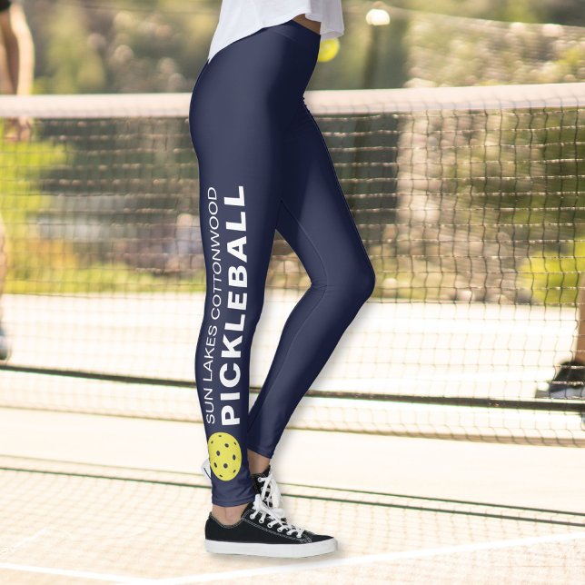 Sporty Pickleball Custom Town Team Name Navy Blue Leggings (Creator Uploaded)