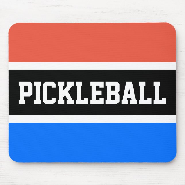 Sporty PICKLEBALL Orange Sky Blue Black Stripes Mouse Mat (Front)