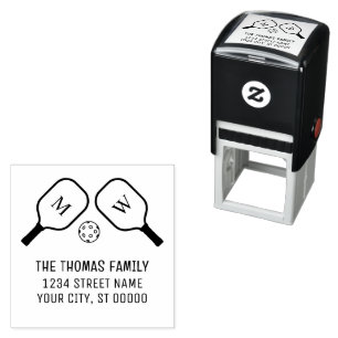 Sporty Pickleball Paddles and Ball Name Address Self-inking Stamp