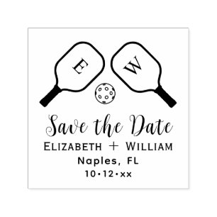 Sporty Pickleball Paddles and Ball Save the Date Self-inking Stamp