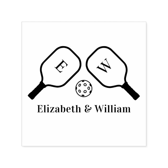 Sporty Pickleball Paddles Ball Couple Wedding Name Self-inking Stamp (Design)