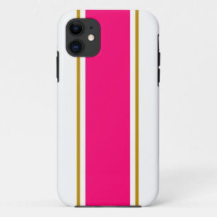 Sporty Pink Golden Brown Racing Stripes On White Case-Mate iPhone Case