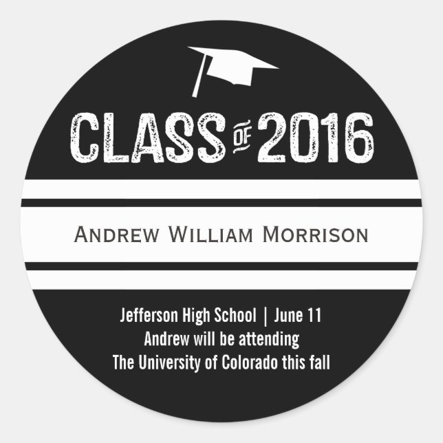 Sporty Prep Graduation Cap Class of 2016 Classic Round Sticker (Front)