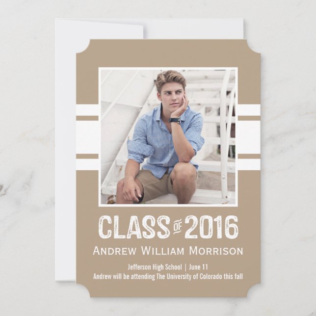 Sporty Prep Graduation Photo Class of 2016 Invitation (Front)