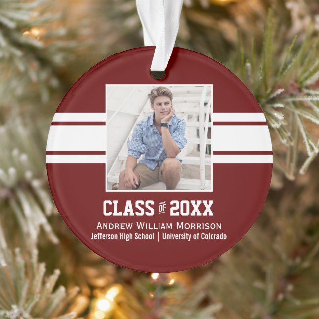 Sporty Prep Graduation Photo Class of 20XX Ornament (Tree)