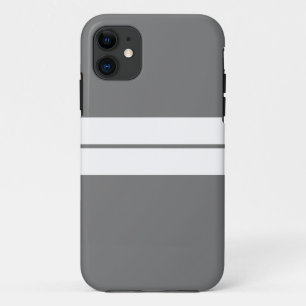 Sporty Professional Grey Twin White Racing Stripes iPhone 11 Case
