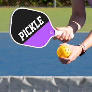 Sporty Purple Black Diagonals Fun Cool Motto Text Pickleball Paddle