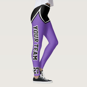 Sporty Purple Black Outines Varsity Basketball Leggings