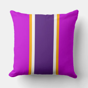 Sporty Purple Magenta Yellow White Racing Stripes Cushion