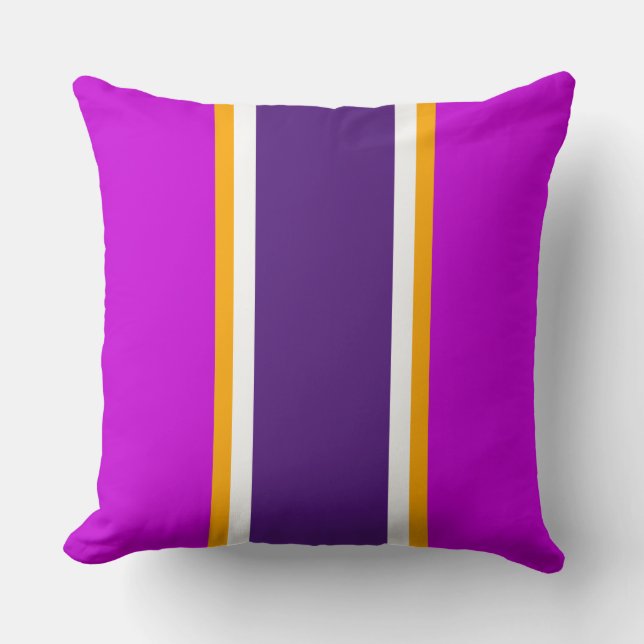 Sporty Purple Magenta Yellow White Racing Stripes Cushion (Front)