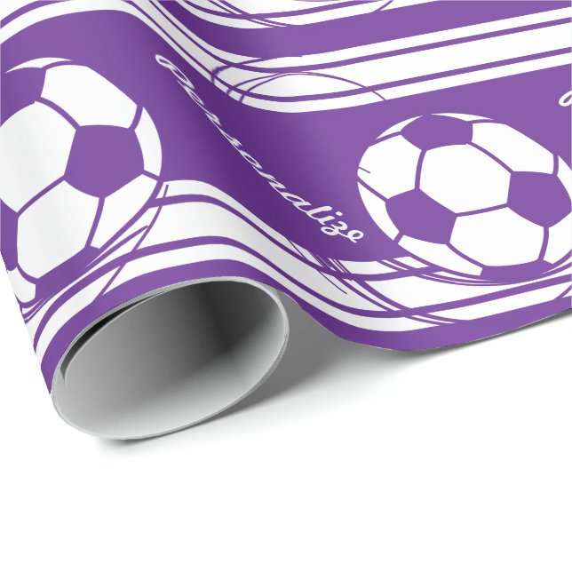 Sporty Purple Soccer Ball Wrapping Paper (Roll Corner)