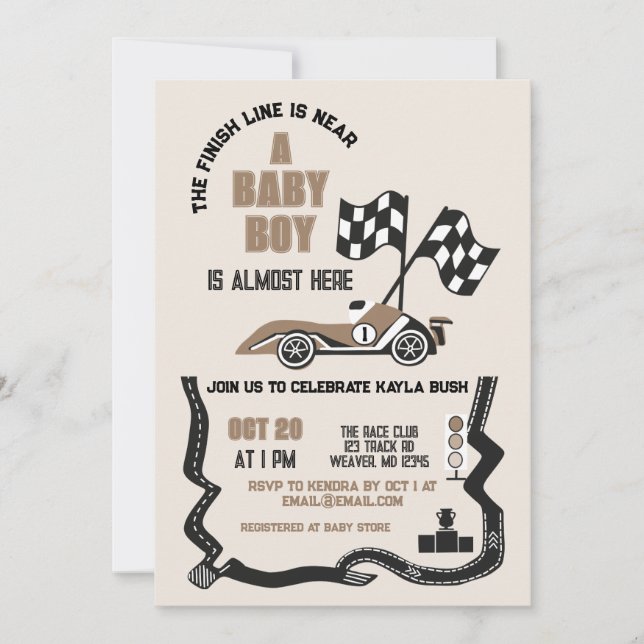 Sporty Race Car Boy Baby Shower Invitation (Front)