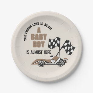 Sporty Race Car Boy Baby Shower Paper Plate