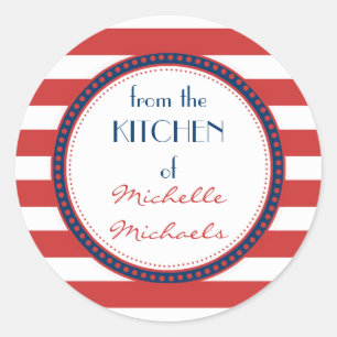 Sporty Red White Blue Nautical Stripes Monogram Classic Round Sticker