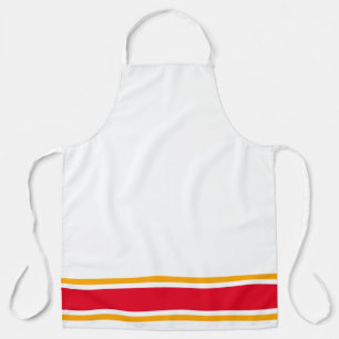 Sporty Red Yellow Hem Racing Stripes On White Apron