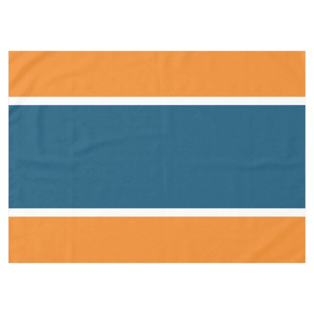 Sporty Retro Teal Blue Centre Orange White Stripes Tablecloth (Front (Horizontal))