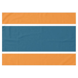 Sporty Retro Wide Teal Centre Orange White Stripes Tablecloth