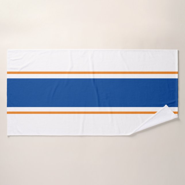 Sporty Royal Blue Orange Racing Stripes On White Bath Towel (Bath Towel)