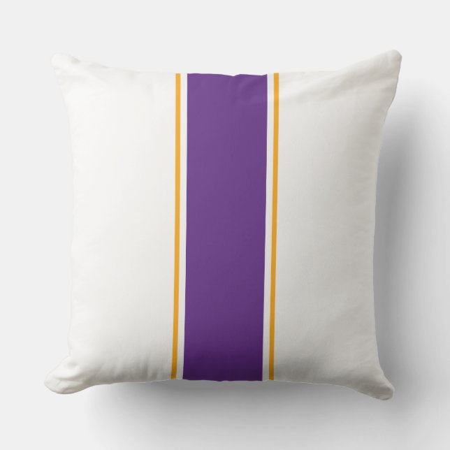 Sporty Royal Purple Yellow Racing Stripes On White Cushion (Front)