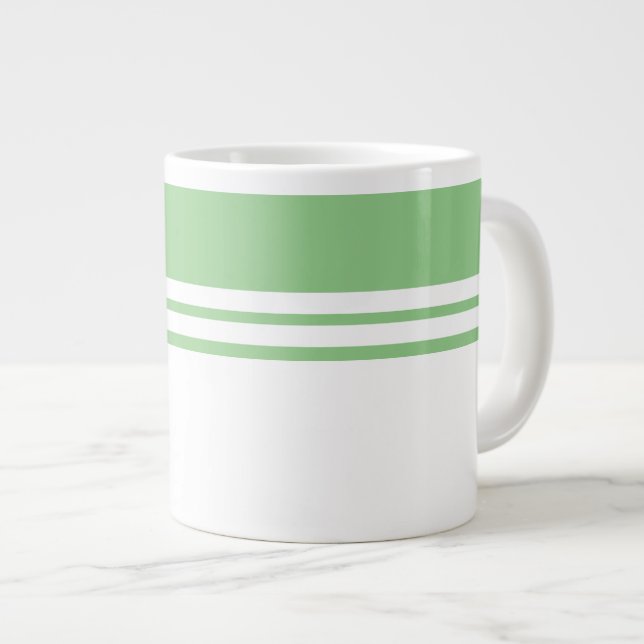 Sporty Sage Green White Racing Stripes Colour Bloc Large Coffee Mug (Front Right)