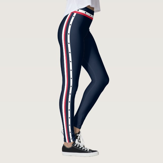 Sporty Side Stripe Fashion Red White Navy Belt Leggings (Right)