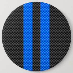 Sporty Sky Blue Carbon Fiber Style Racing Stripes 6 Cm Round Badge