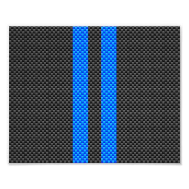 Sporty Sky Blue Carbon Fiber Style Racing Stripes Photo Print (Front)