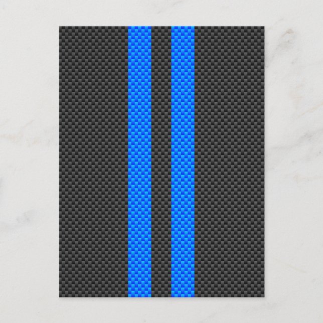 Sporty Sky Blue Carbon Fibre Style Racing Stripes Postcard (Front)