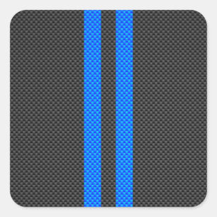 Sporty Sky Blue Carbon Fibre Style Racing Stripes Square Sticker