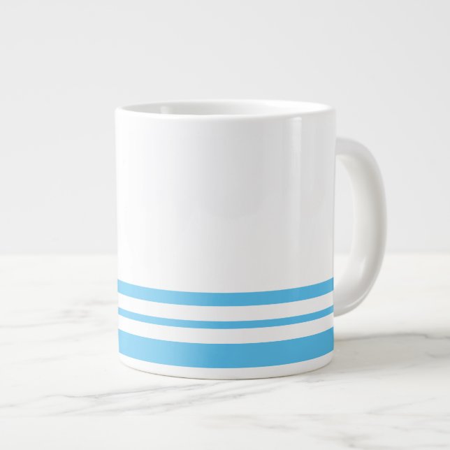Sporty Sky Blue White Twin Bold Racing Stripes Large Coffee Mug (Front Right)
