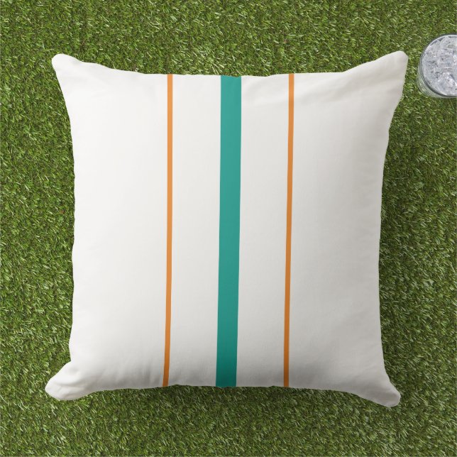 Sporty Sleek Aqua Orange Racing Stripes On White Cushion (Grass)