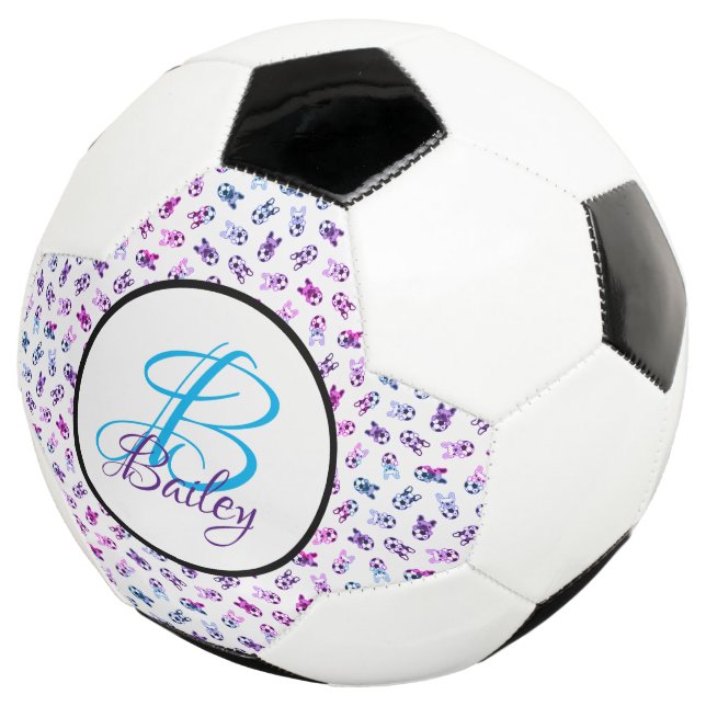 Sporty Soccer Puppies Monogrammed   Soccer Ball (Three Quarter)