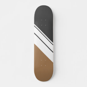 Sporty Soft Black Light Brown White Racing Stripes Skateboard