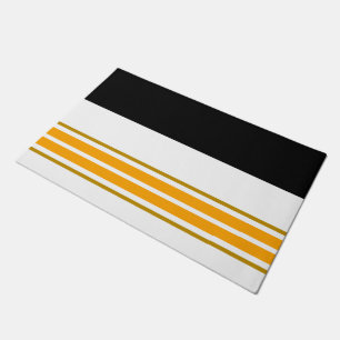 Sporty Sophisticated Black Yellow White Stripes Doormat