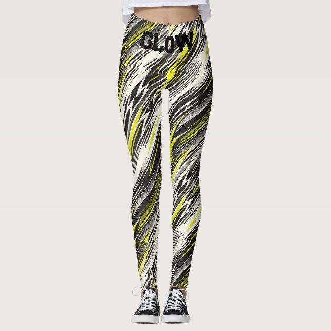 Sporty Striped Yoga Leggings with GLOW Wa (Front)