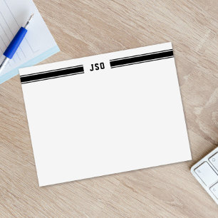 Sporty Stripes Monogram Masculine Black & White Card