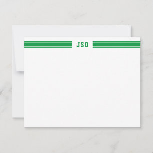 Sporty Stripes Monogram Masculine Green & White Card