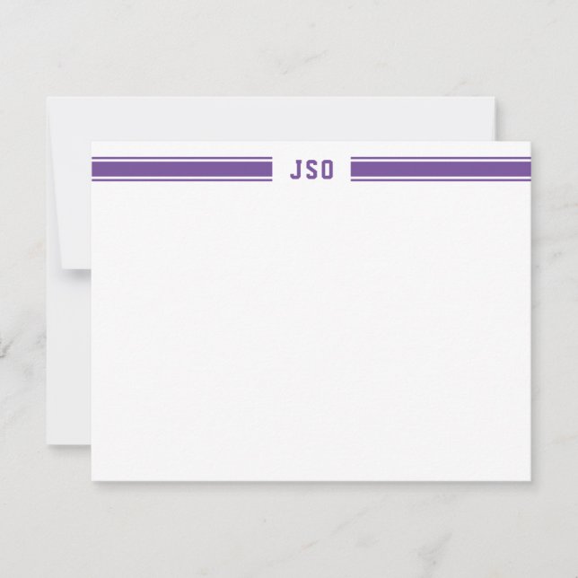 Sporty Stripes Monogram Masculine Purple & White Card (Front)